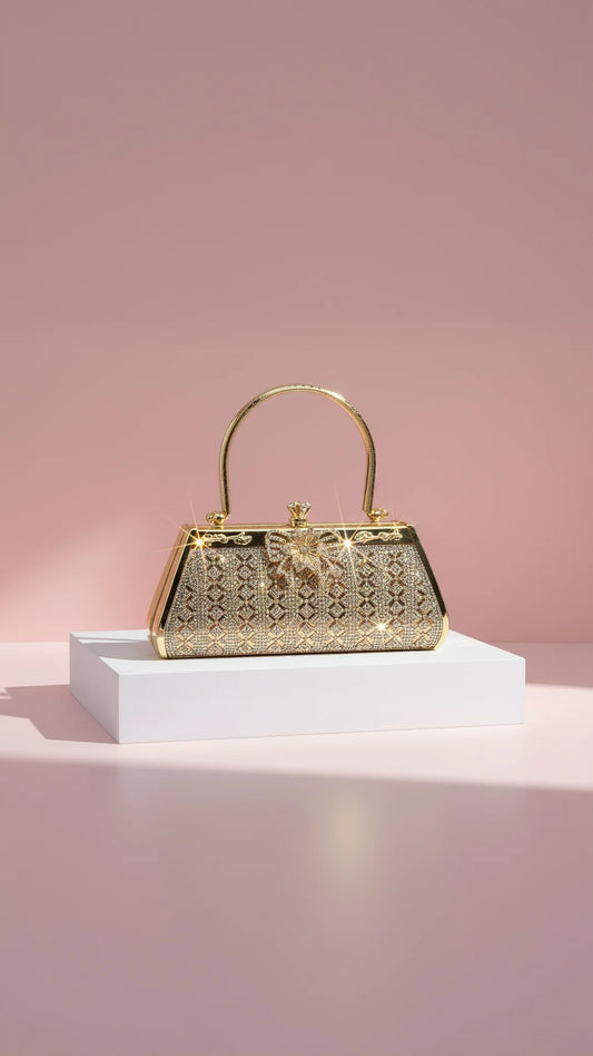 Bow Crystal Clutch Bag With Carry Handle