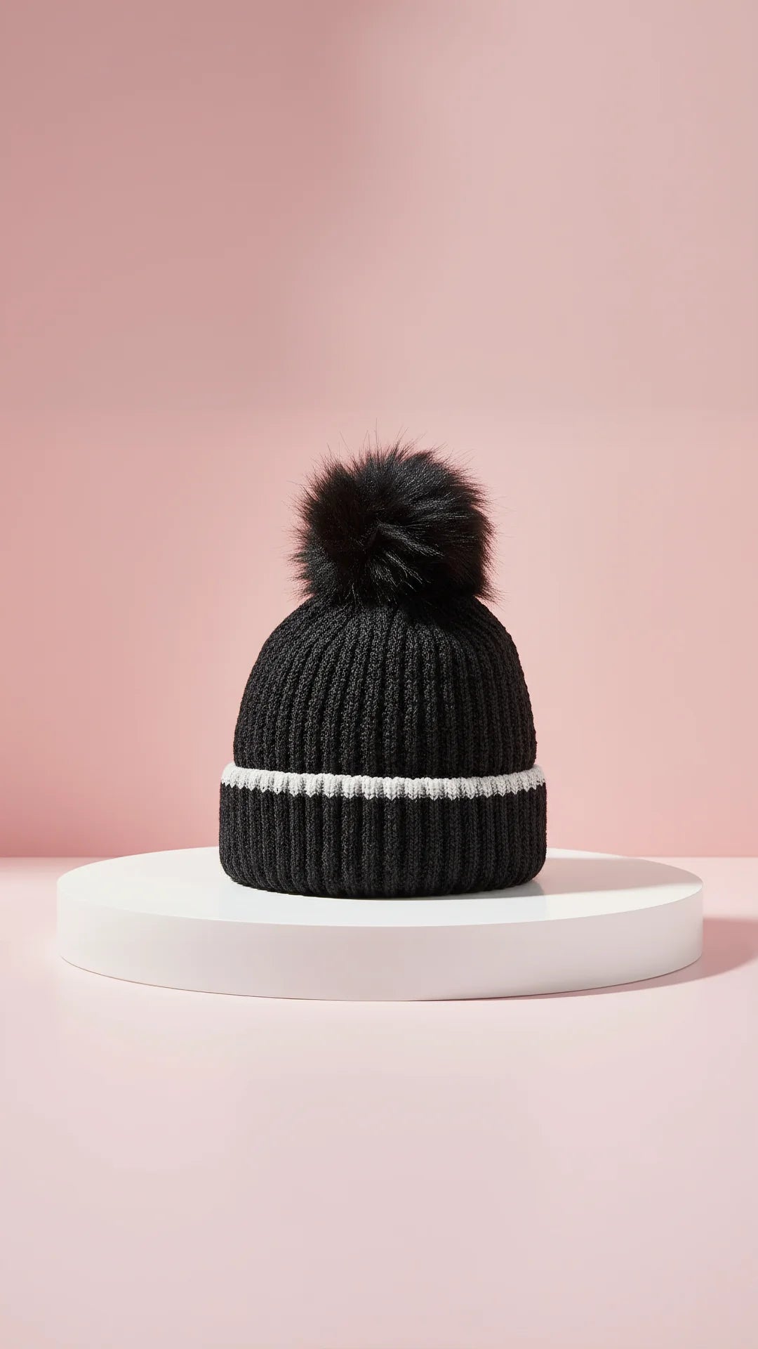 Stripe Knitted Fluffy Bobble Hats Pack of 12