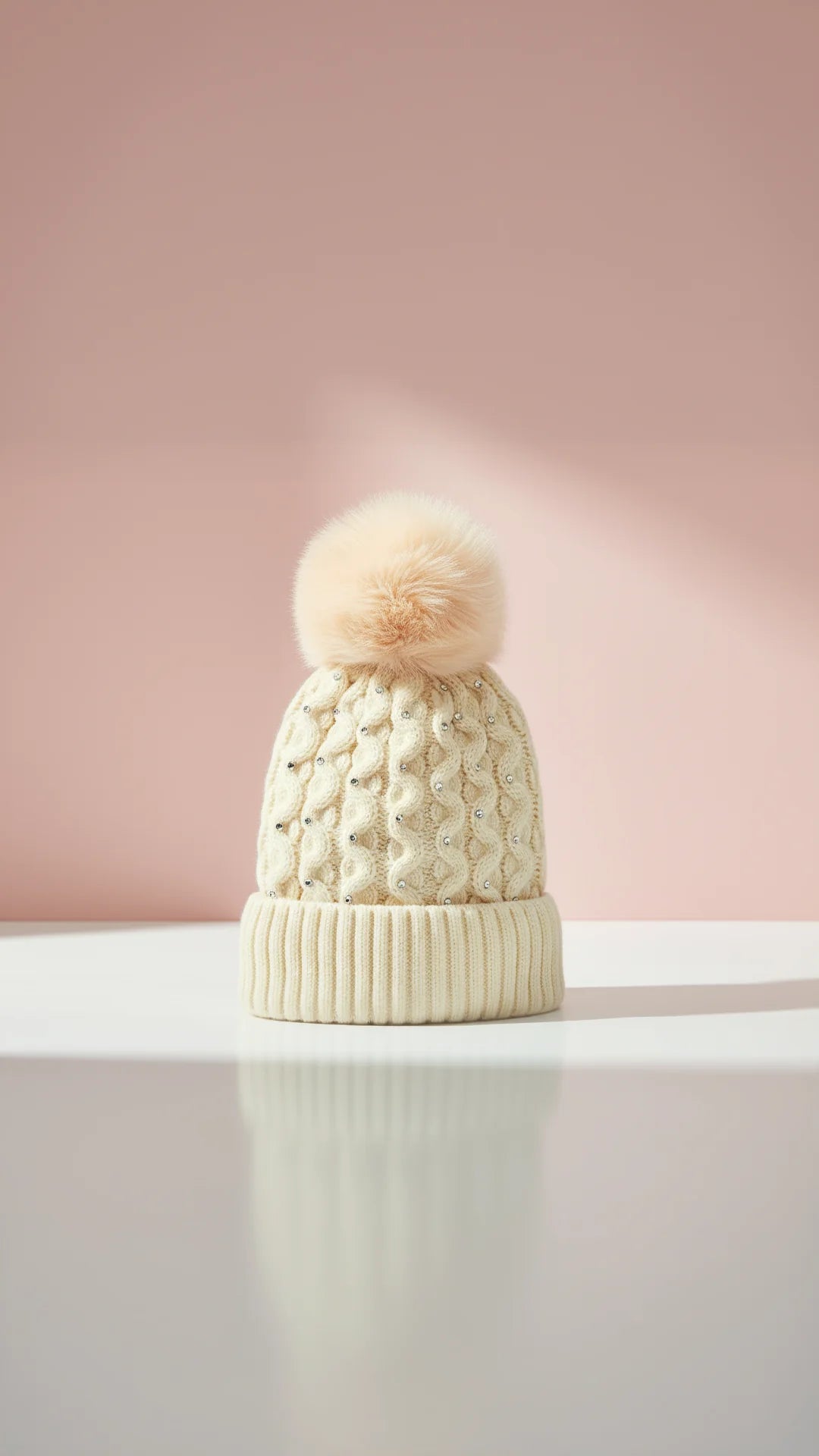 Crystal Studded Fluffy Bobble Hats Pack of 12