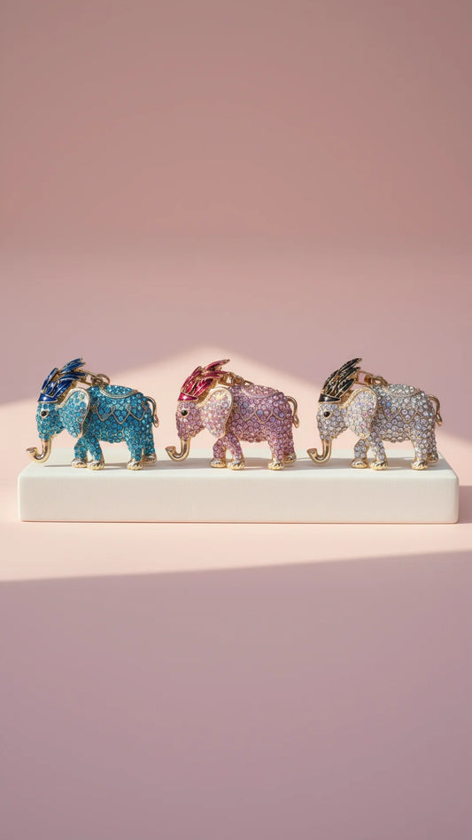 Tribal Elephant Crystal Key Ring & Bag Charm