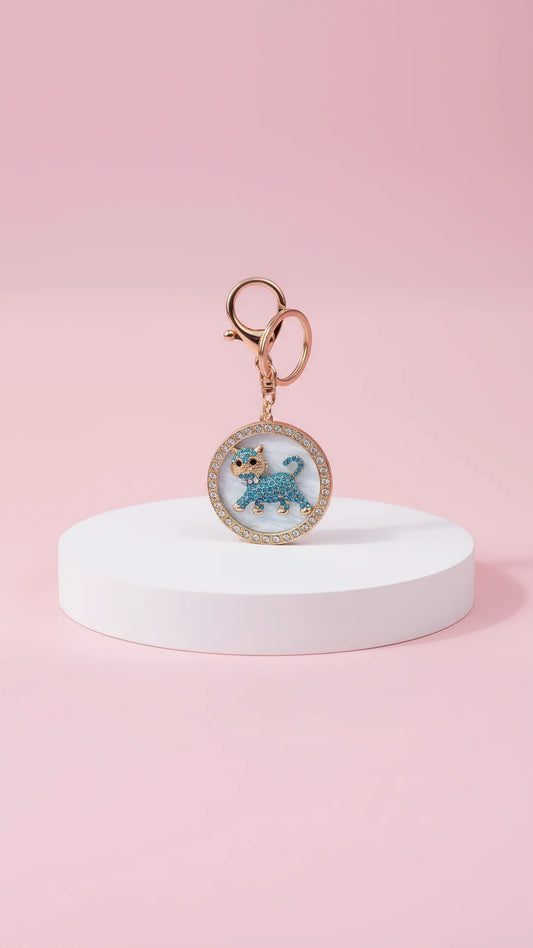 Sparkly Cat In A Circle Crystal Key Ring & Bag Charm