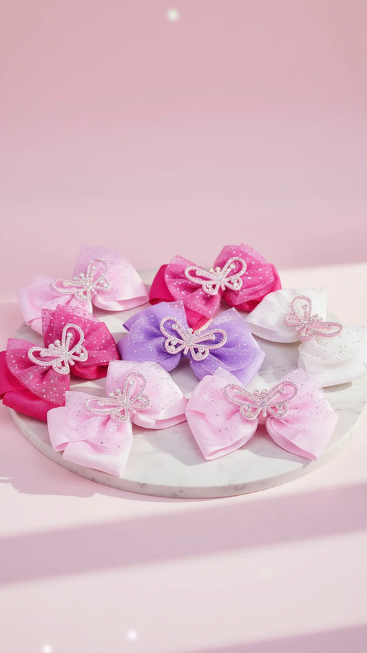 Crystal Butterfly Hair Bow Clip Slides Pack of 12
