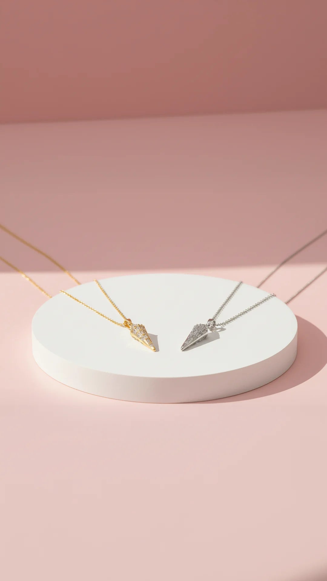 Rounded Triangular Crystal Pendant Necklace