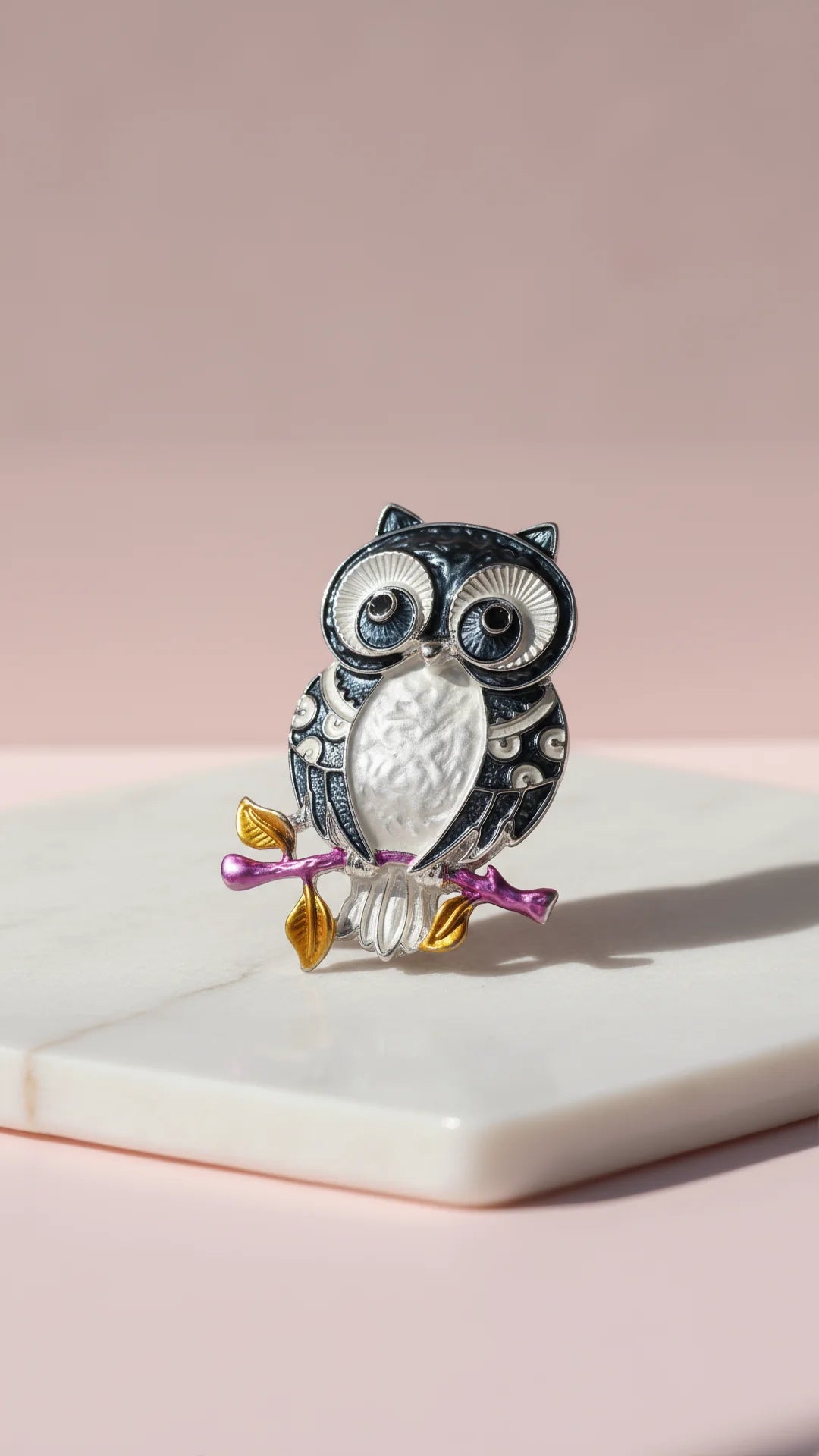 Owl On Branch Colorful Magnetic Brooch