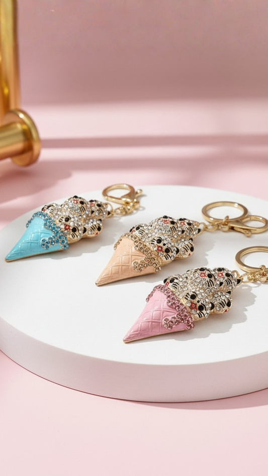 Icecream Crystal Cats KeyRing & Bag Charm
