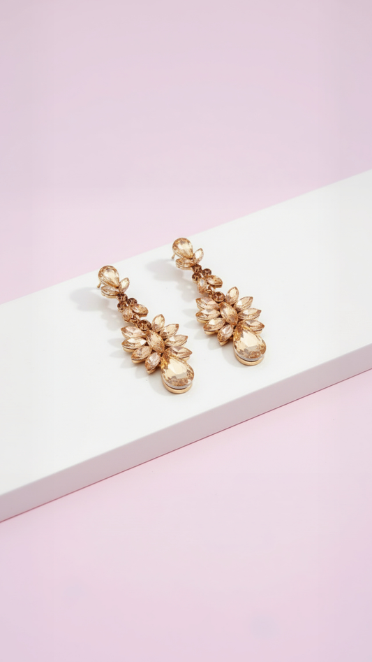 Gold Baroque Crystal Drop and Dangle Earrings