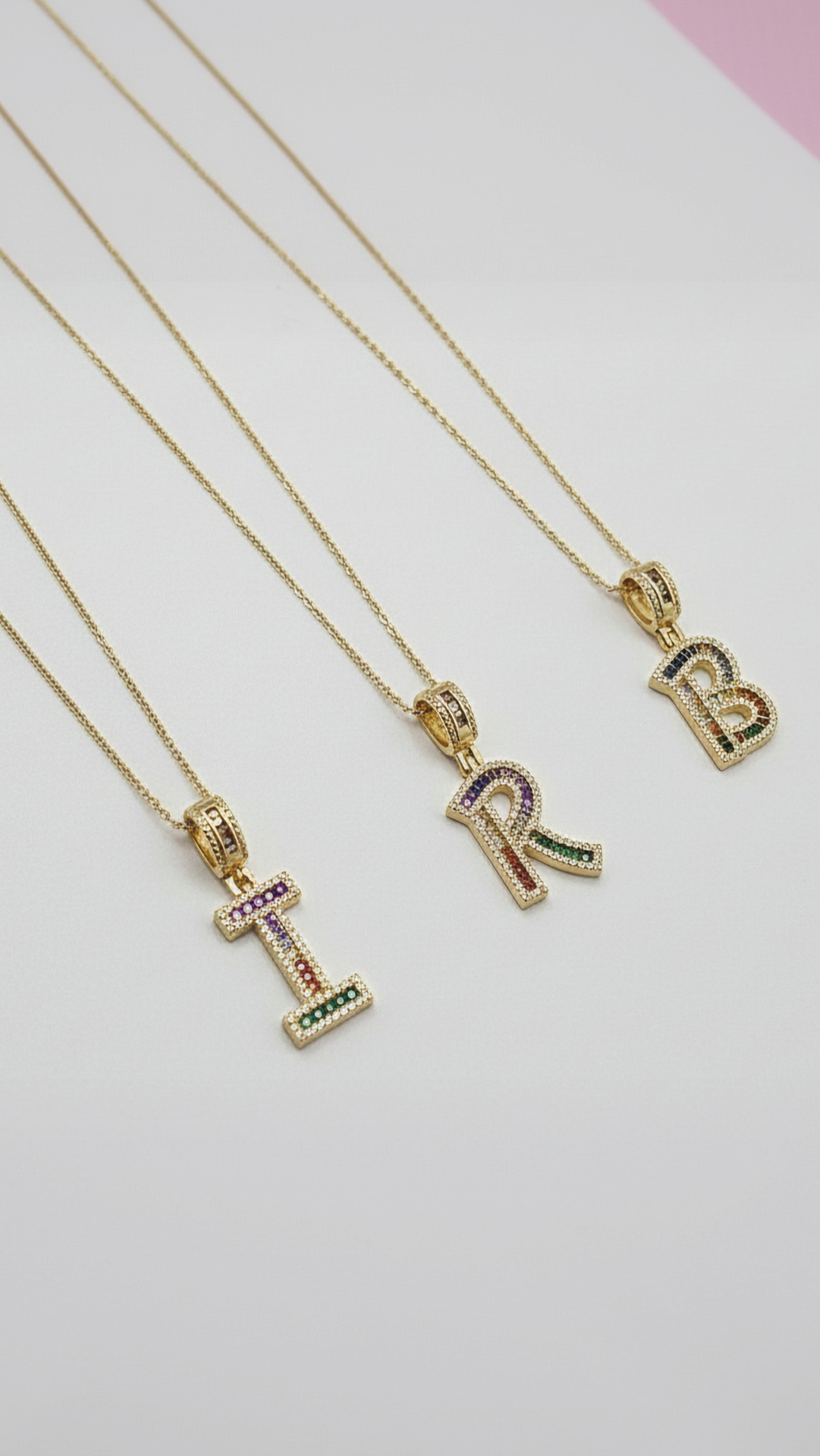 Rainbow Initial Crystal Pendant Necklace