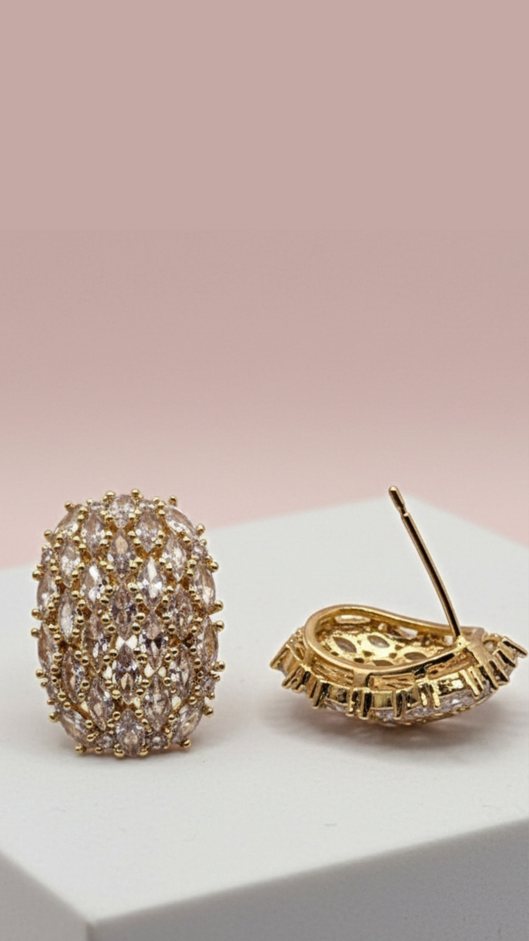 Oval Crystal Curved Stud Earrings