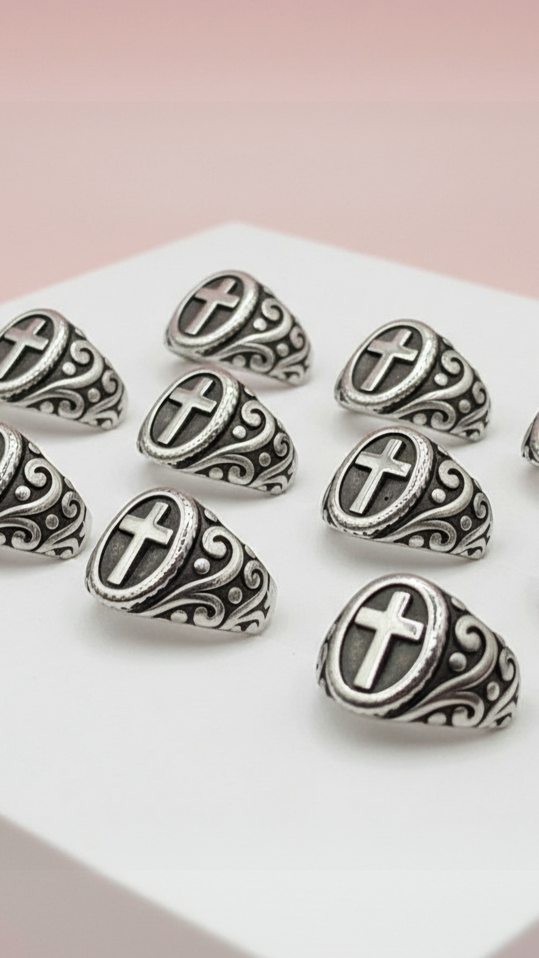 Stainless Steel Cross On Sheild Men's Biker Ring