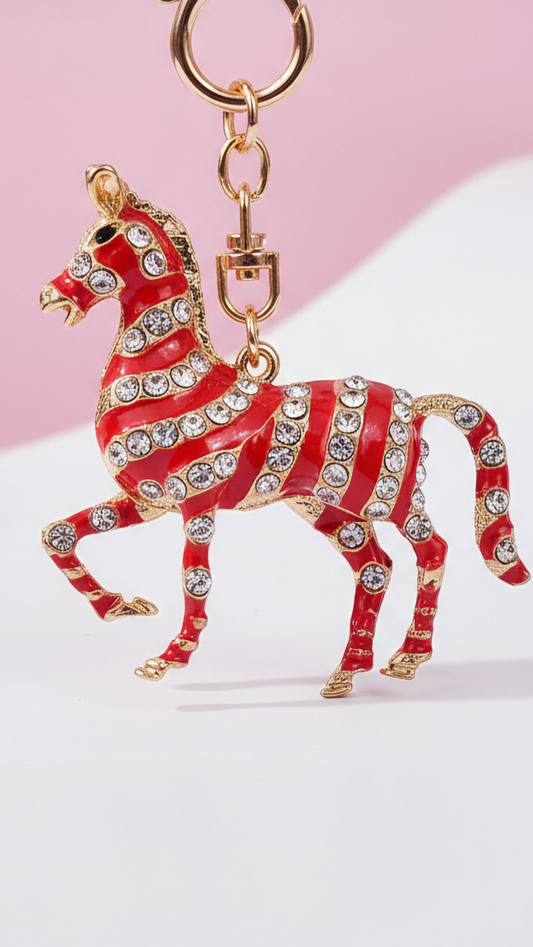 Stripey Crystal Horse Key Ring & Bag Charm