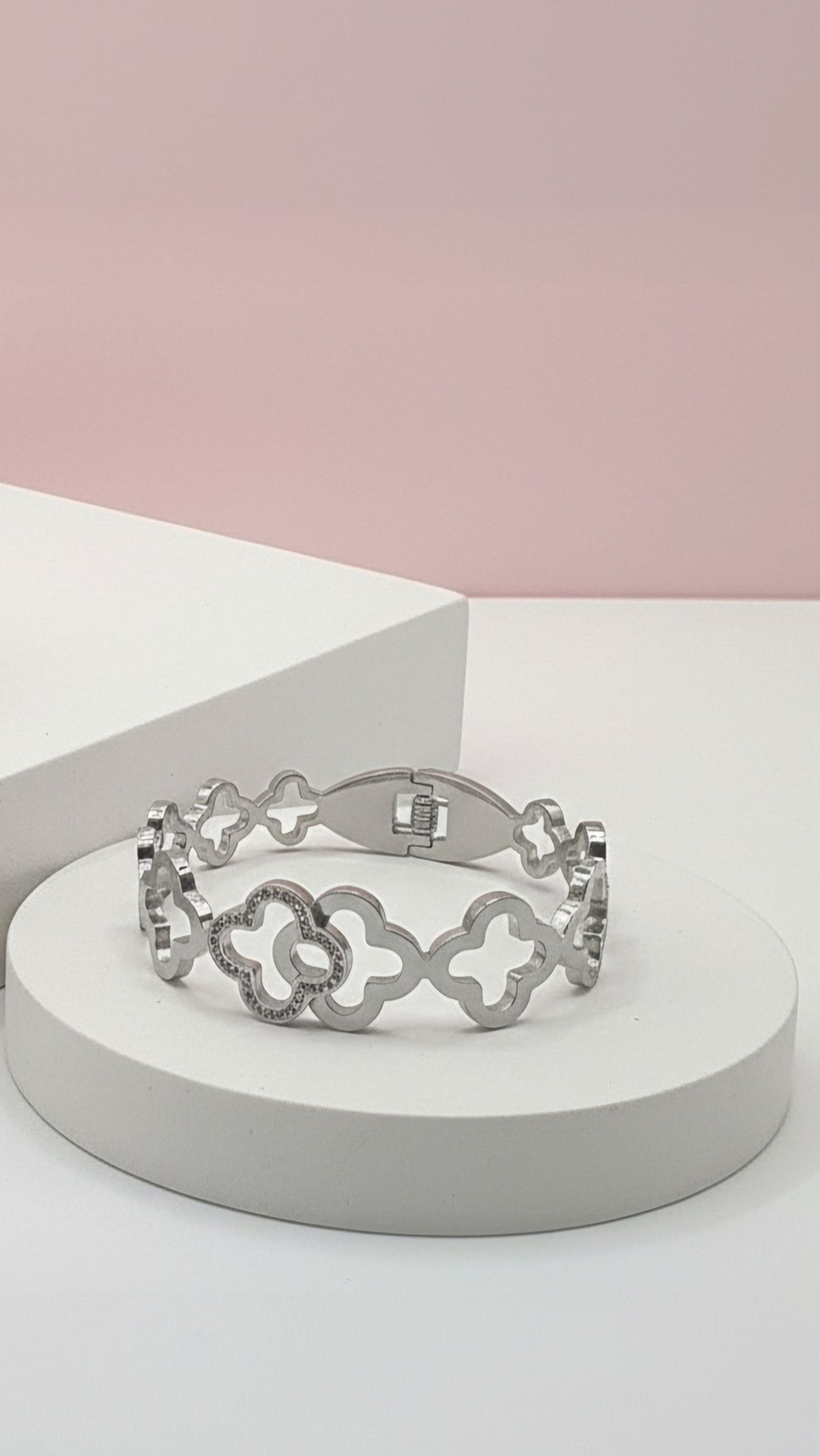 Waterproof Stainless Steel Pavé Clover Crystal Stacking Bangle