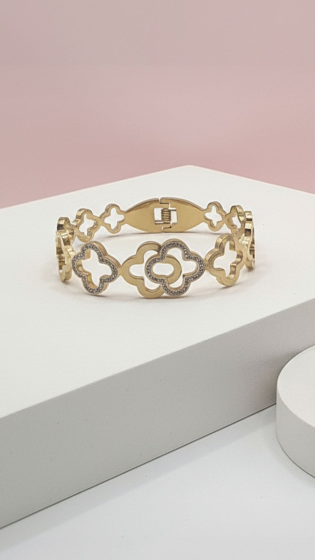 Stainless Steel Pavé Clover Crystal Stacking Bangle