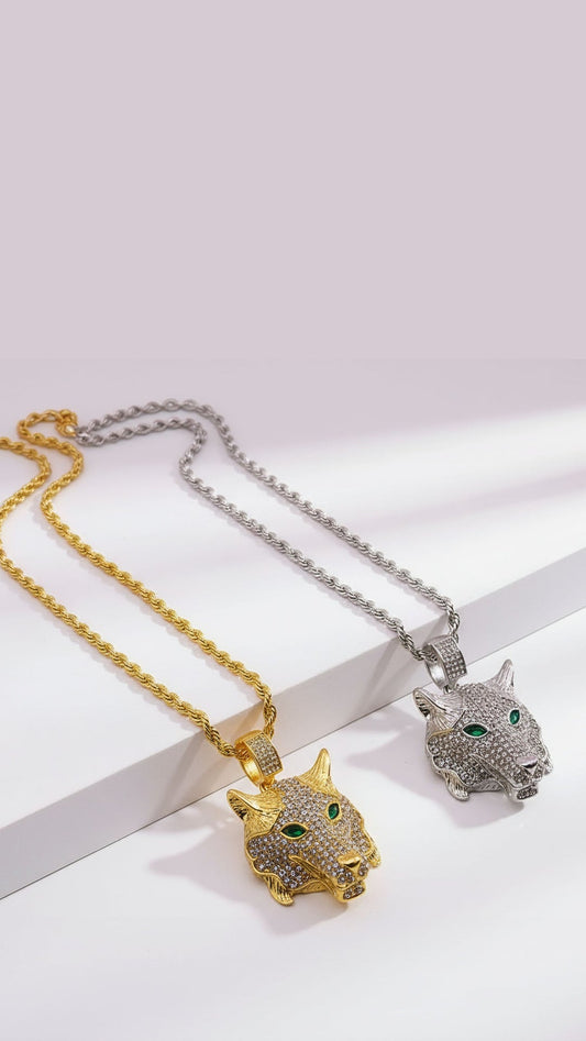 Stainless Steel Crystal Wolf Necklace