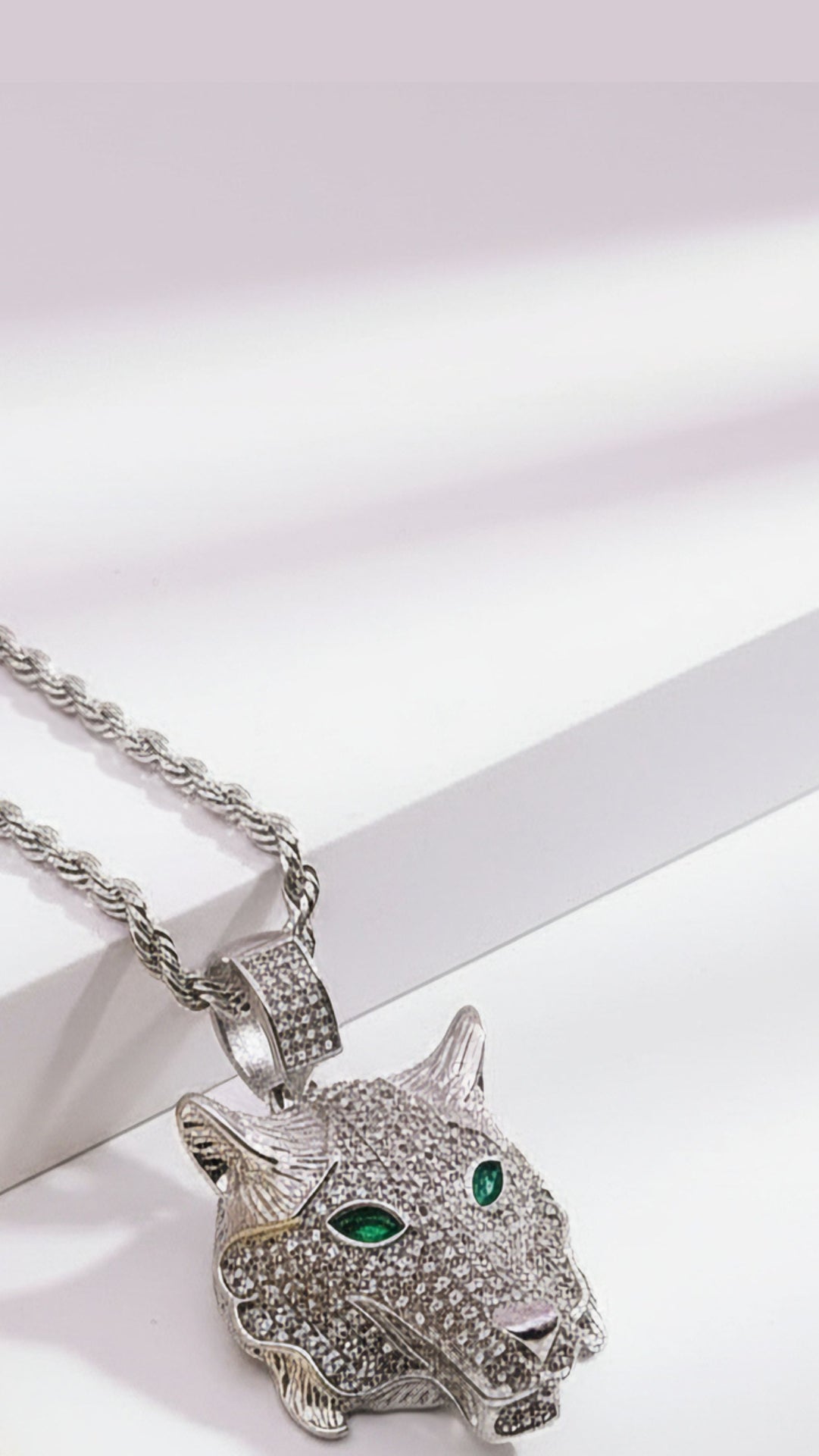 Stainless Steel Crystal Wolf Necklace