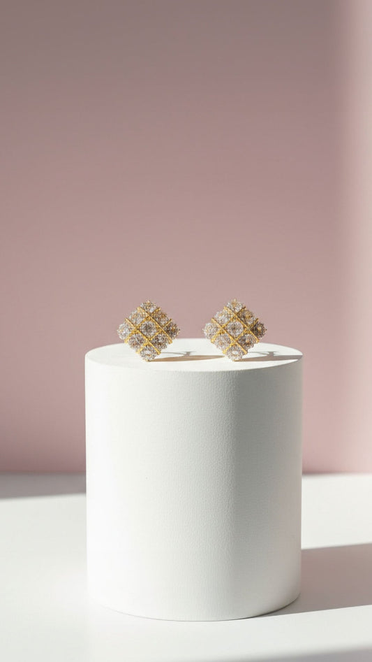 Square Cluster Round Cut Crystal Stud Earrings