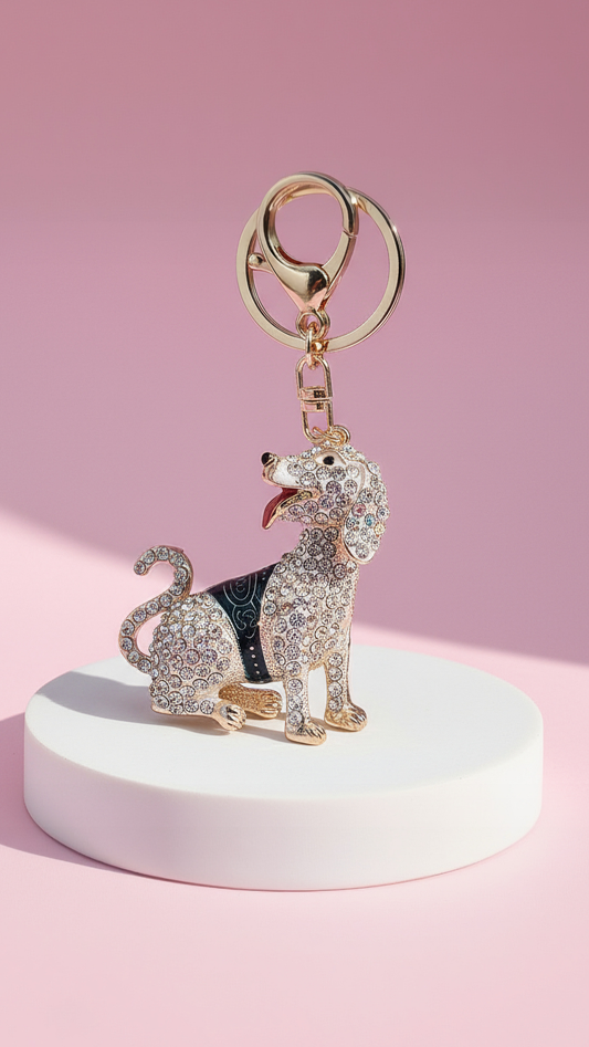 Dog In Coat Crystal Key Ring & Bag Charm