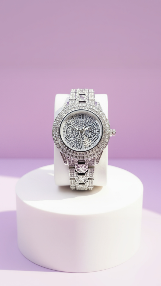 Luxe Crystal Bezel Round Face Watch