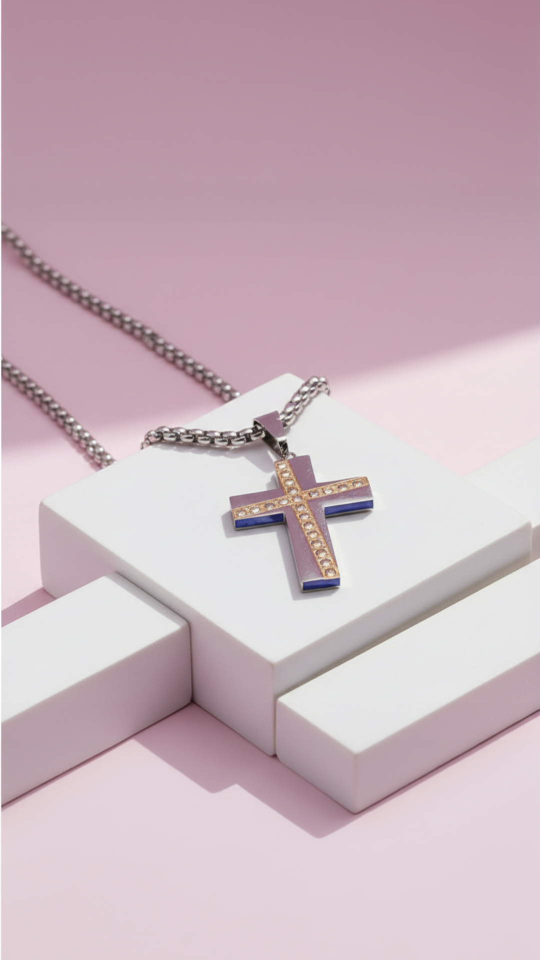 Two Tone Alloy Cross Symbolic Necklace