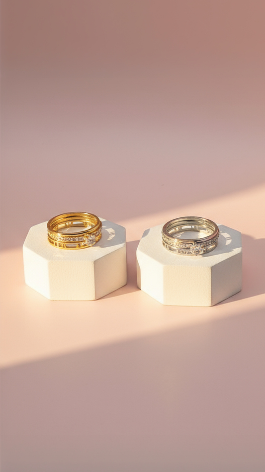 14k Gold Roman Numeral Crystal Stacking Rings Box set of 24