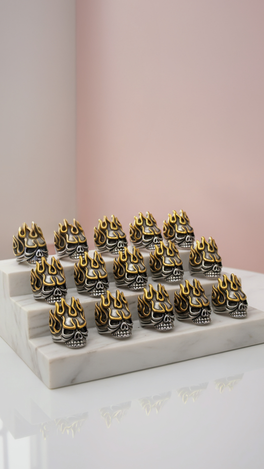 Waterproof Flame Skull Stainless Steel Men's Biker Ring