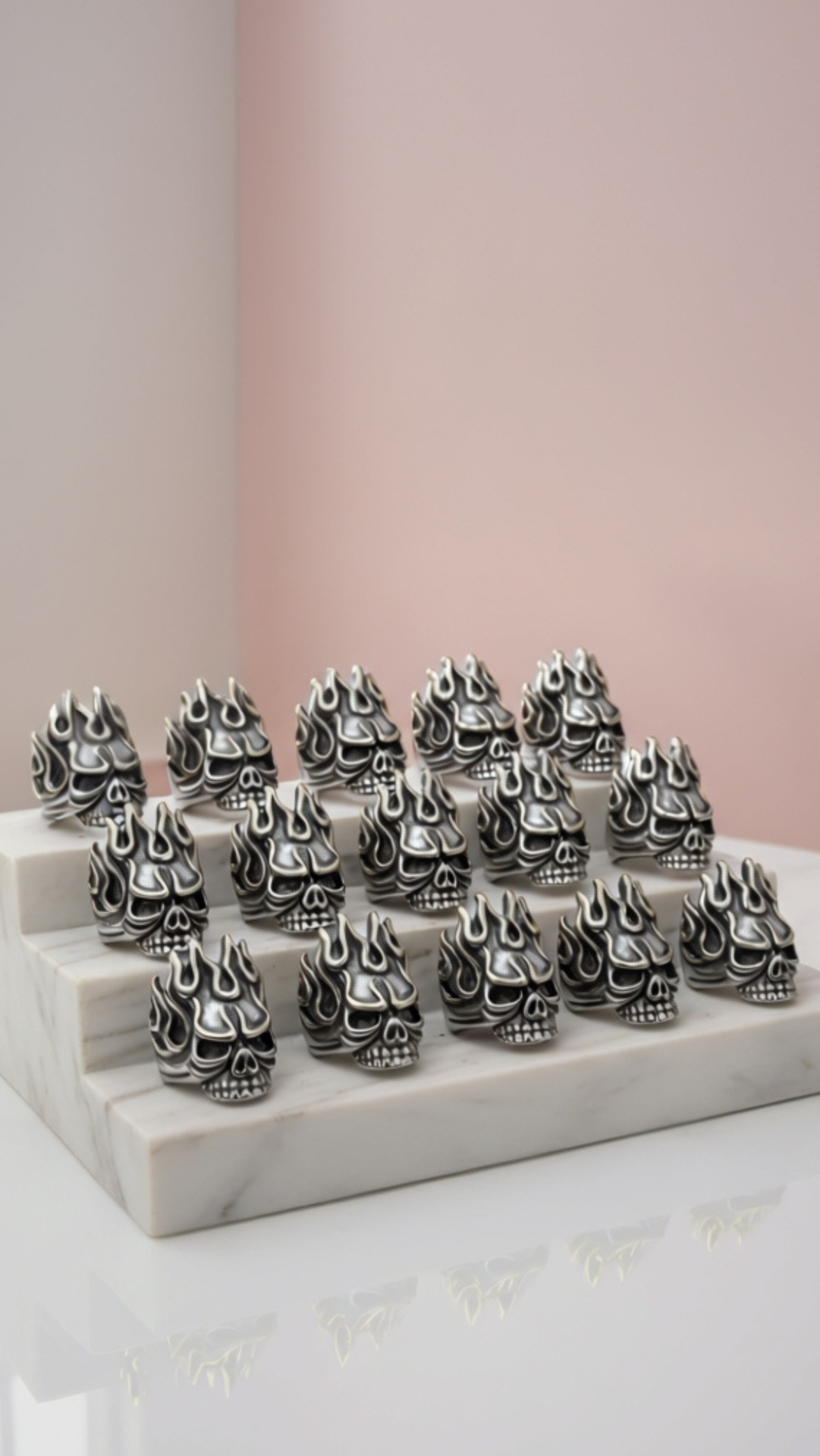 Flame Skull Stainless Steel Men's Biker Ring