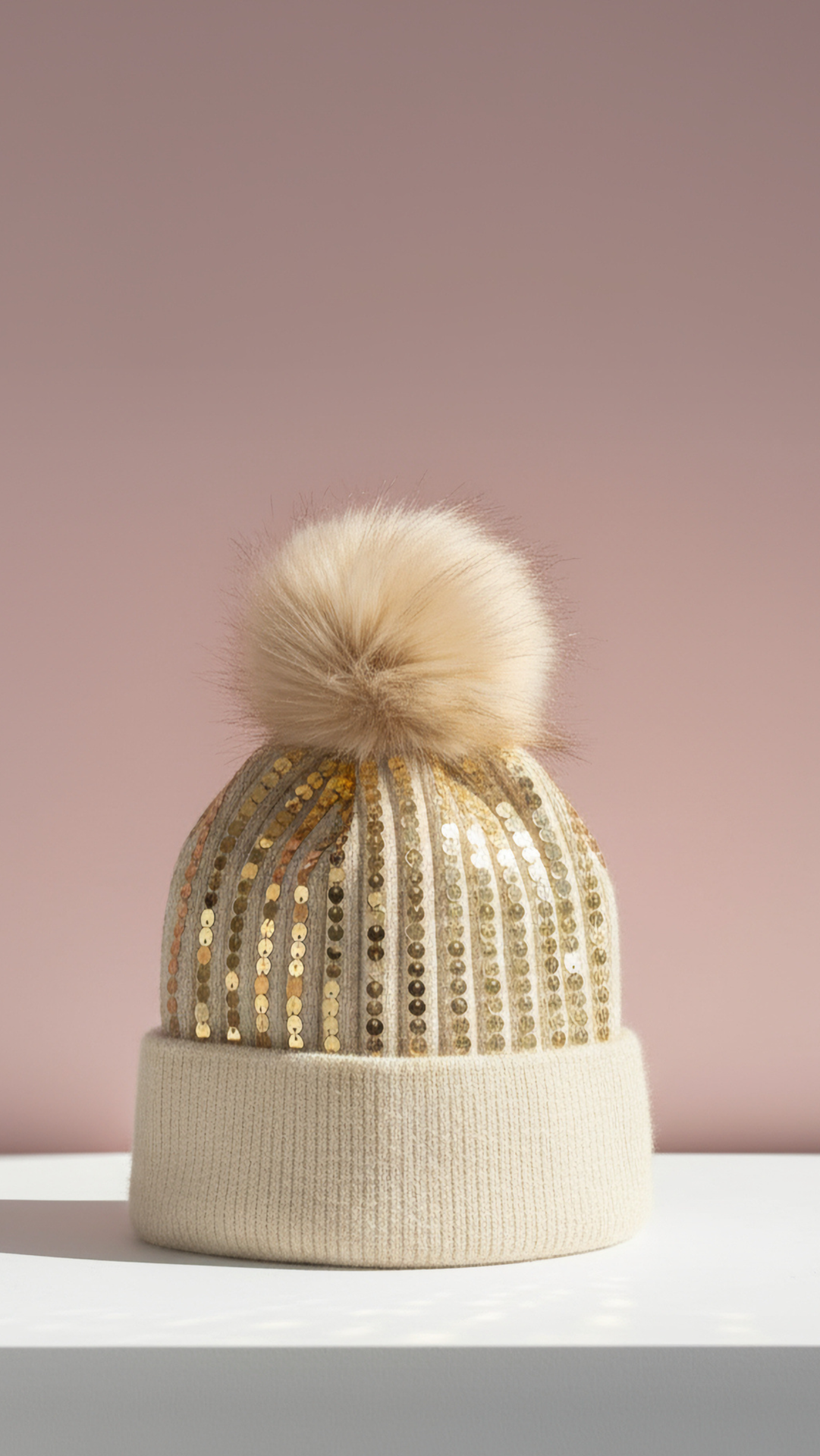 Sequin Stretchy Pom Pom Bobble Hat Beanies Pack of 12