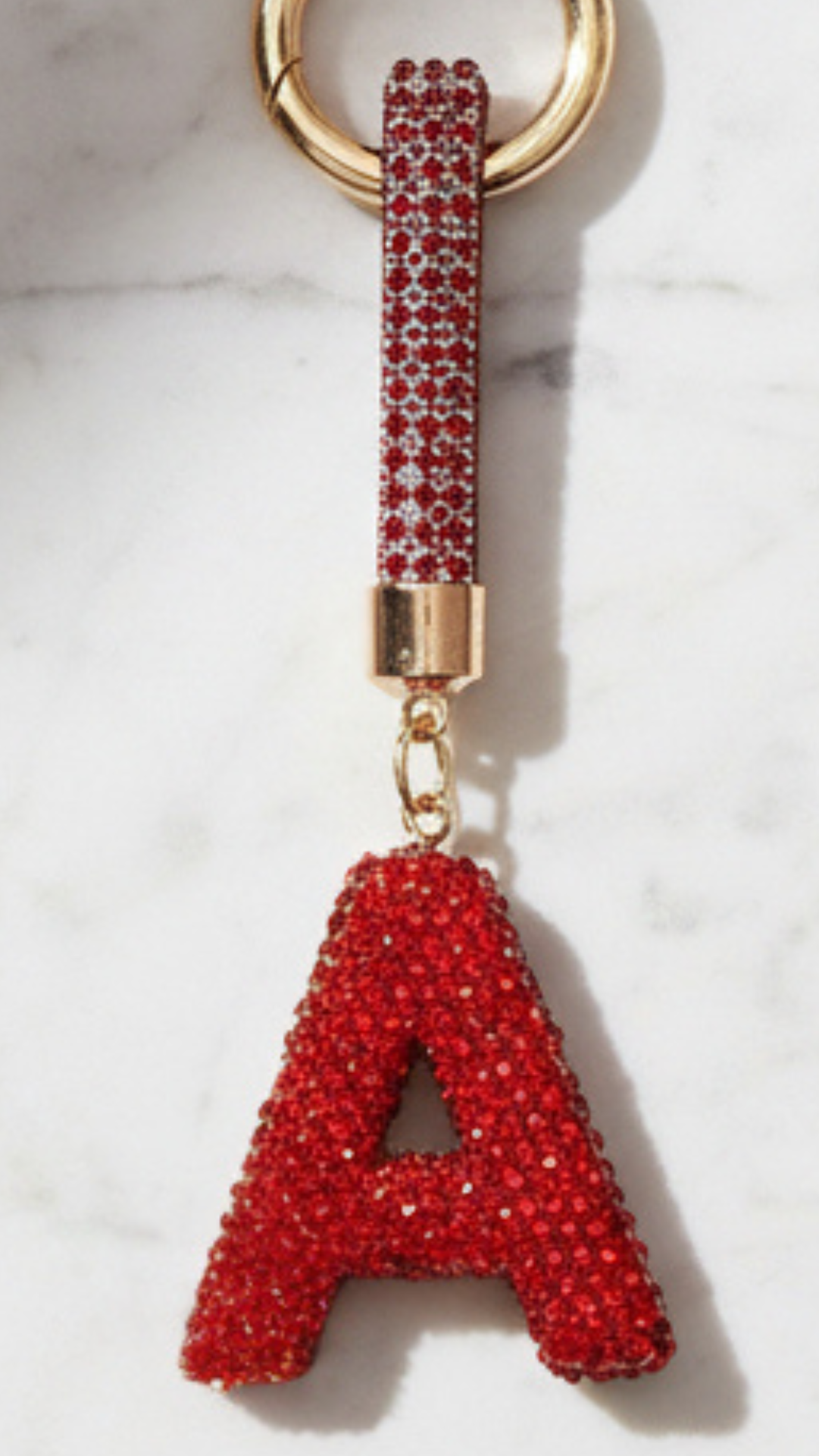 Initial Letter Red Crystal Glam Key Ring & Bag Charm