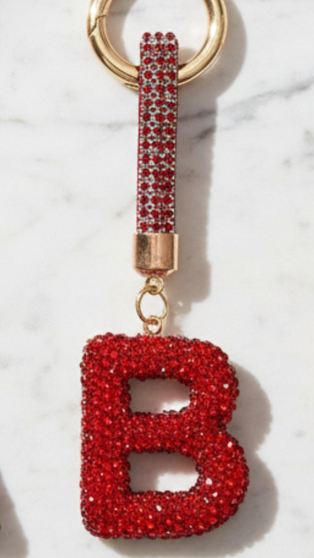 Initial Letter Red Crystal Glam Key Ring & Bag Charm