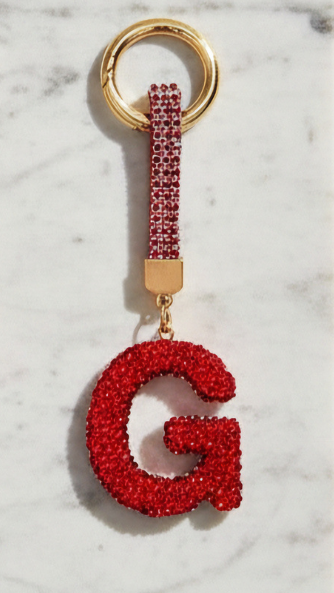 Initial Letter Red Crystal Glam Key Ring & Bag Charm