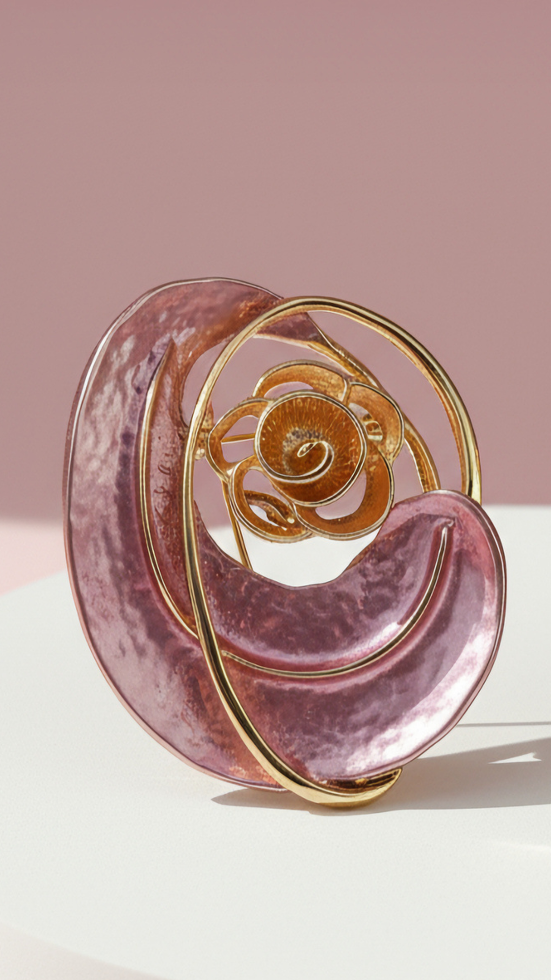 Abstract Gold Curved Rose Magnetic Brooch