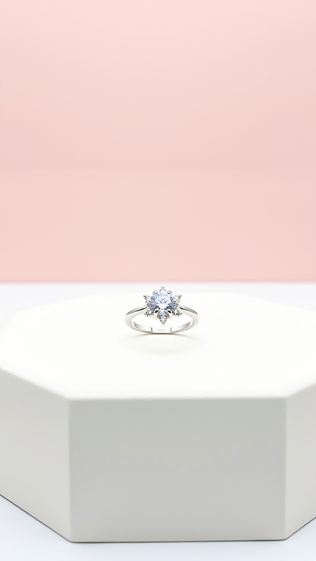 Flower Crystal Ring Silver Set of 12