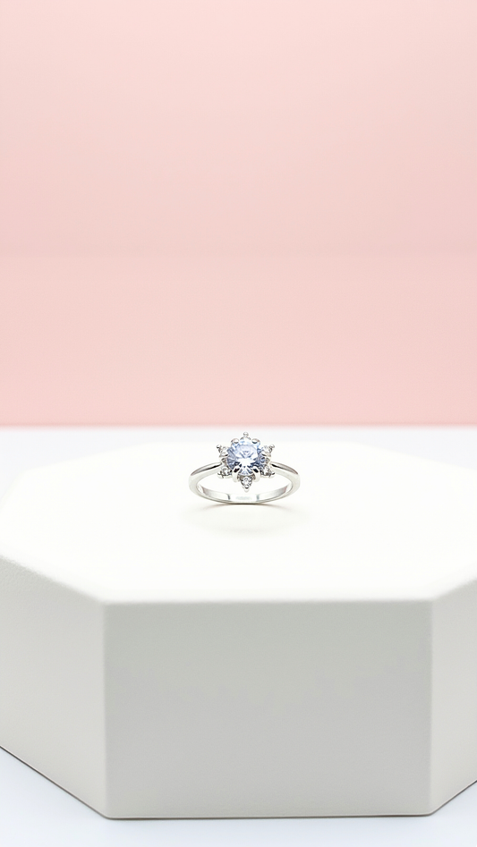 Flower Crystal Ring Silver Set of 12