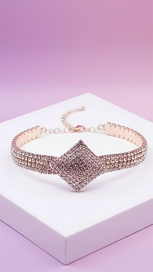 Gold Square Crystal Tennis Bracelet