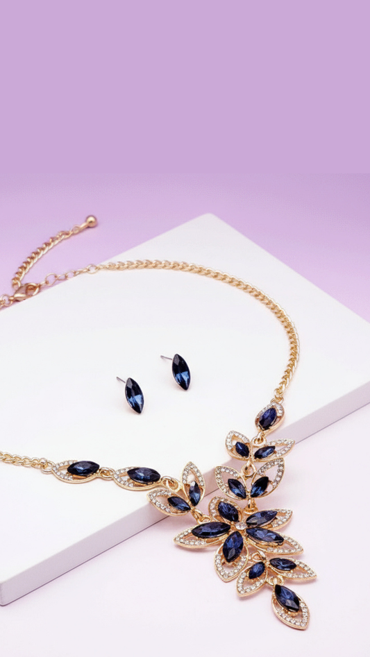 Flower Crystal Necklace & Earrings Set