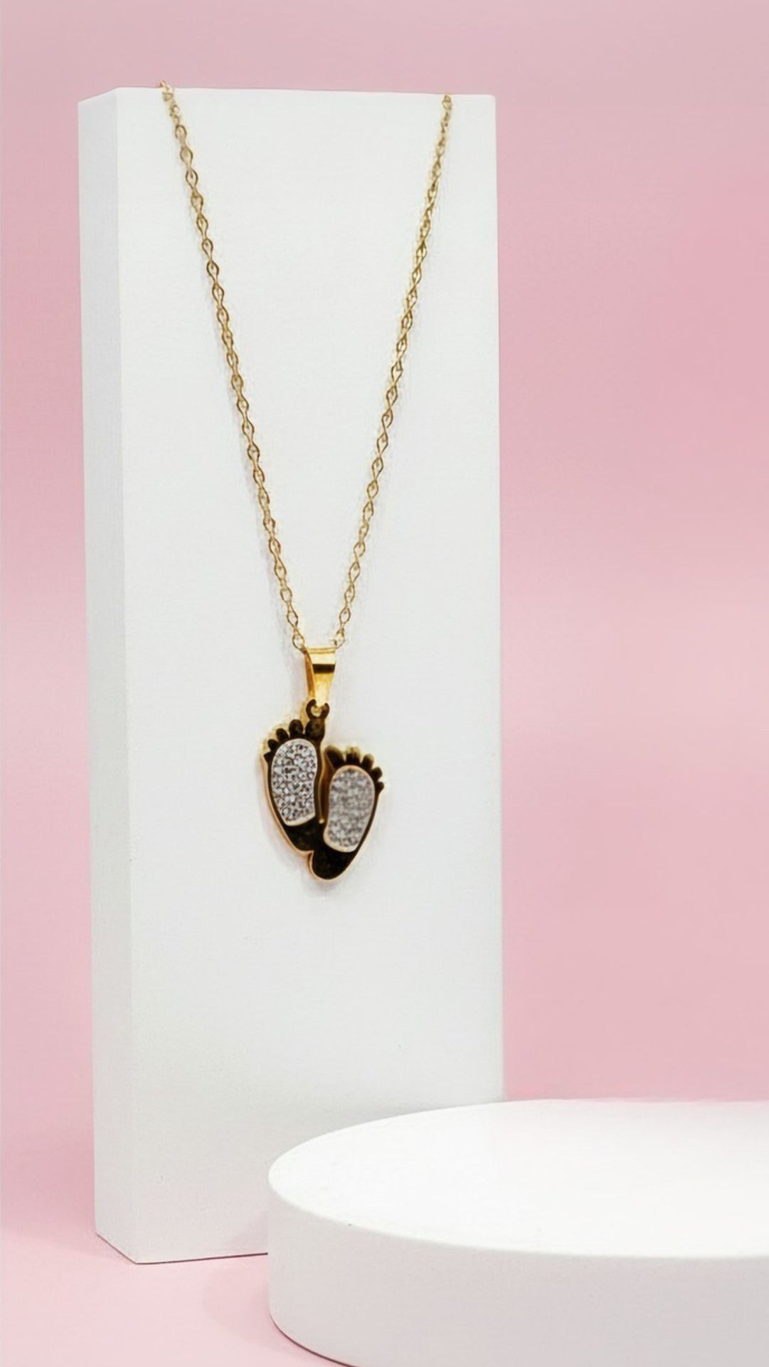 Pavé Crystal Baby Feet Pendant Necklace