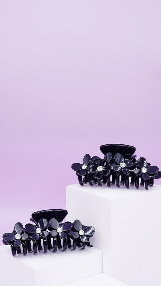 Black Flower Crystal Hair Clamps