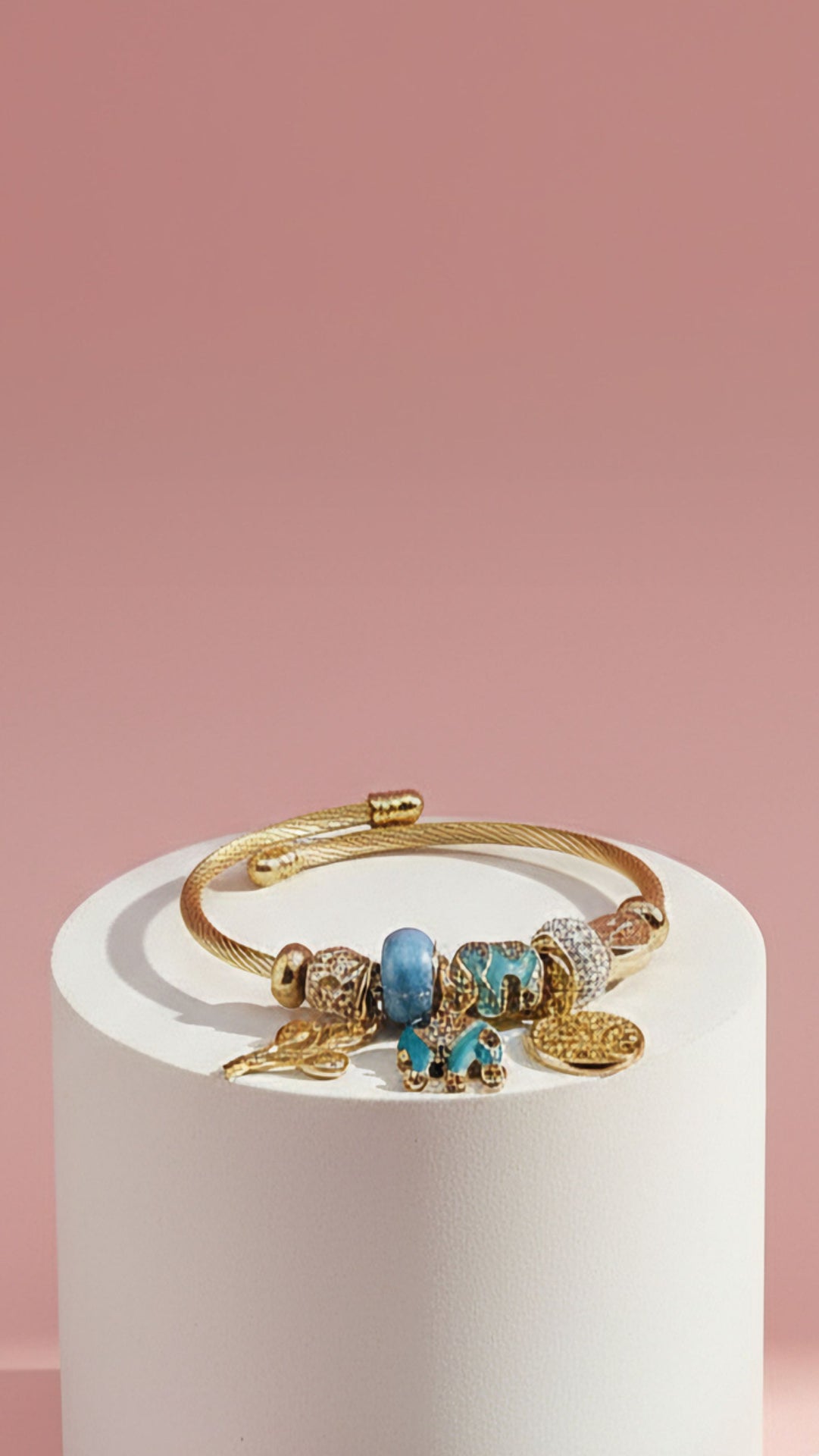 Tree Of Life With Blue Elephant Crystal Charm Beaded Bracelet