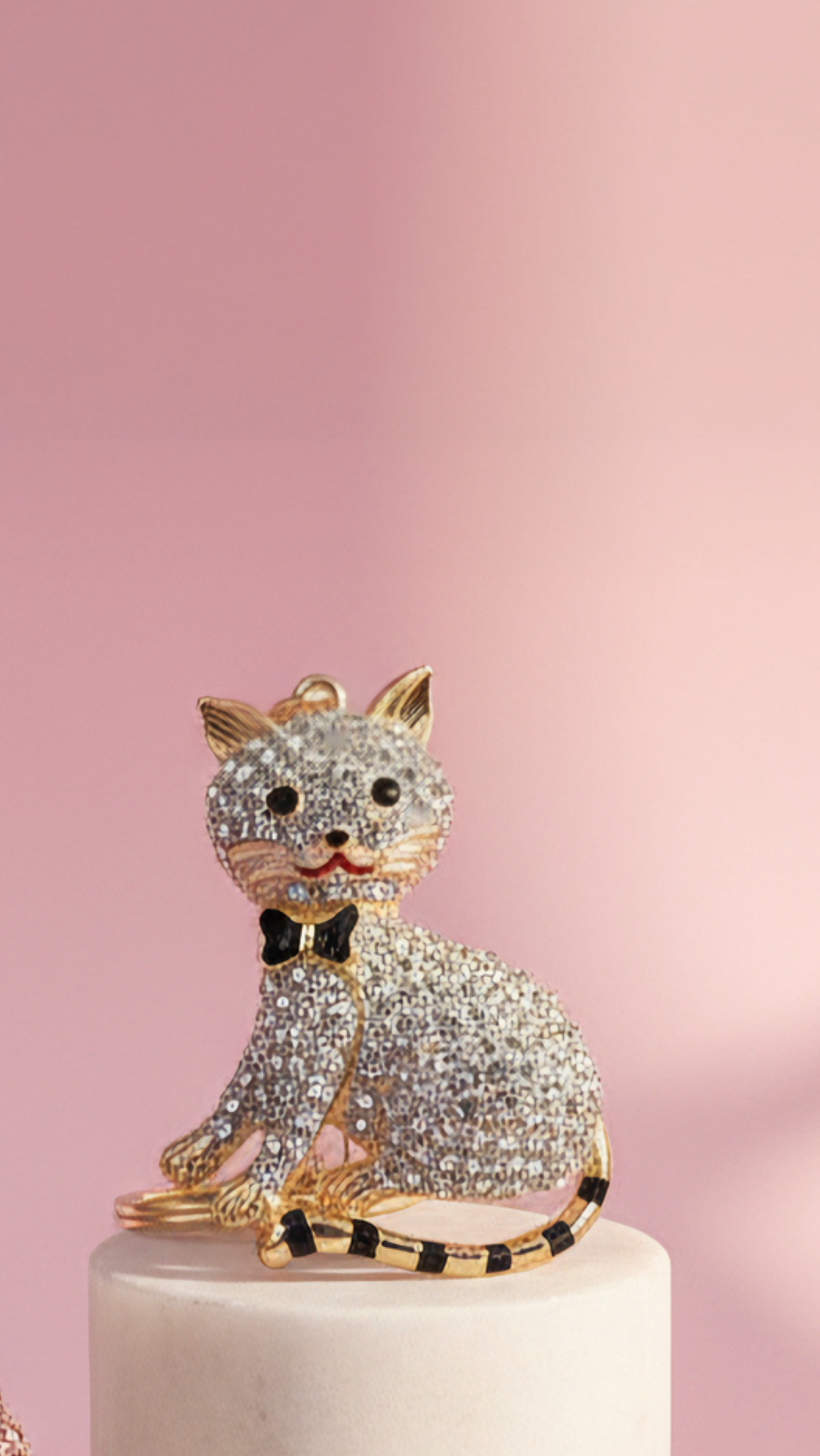 Cat With Bow Tie Crystal Key Ring & Bag Charm