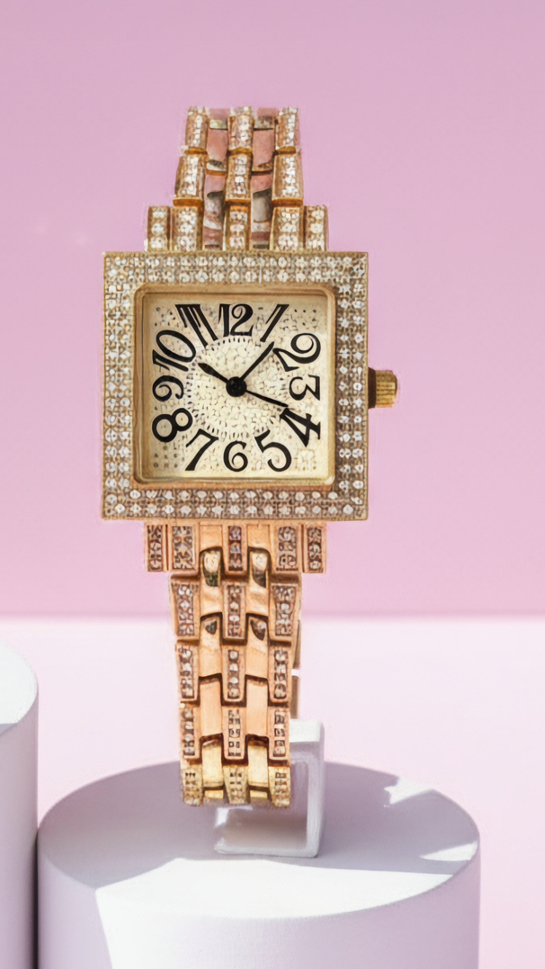 Square Face Crystal Link Watch