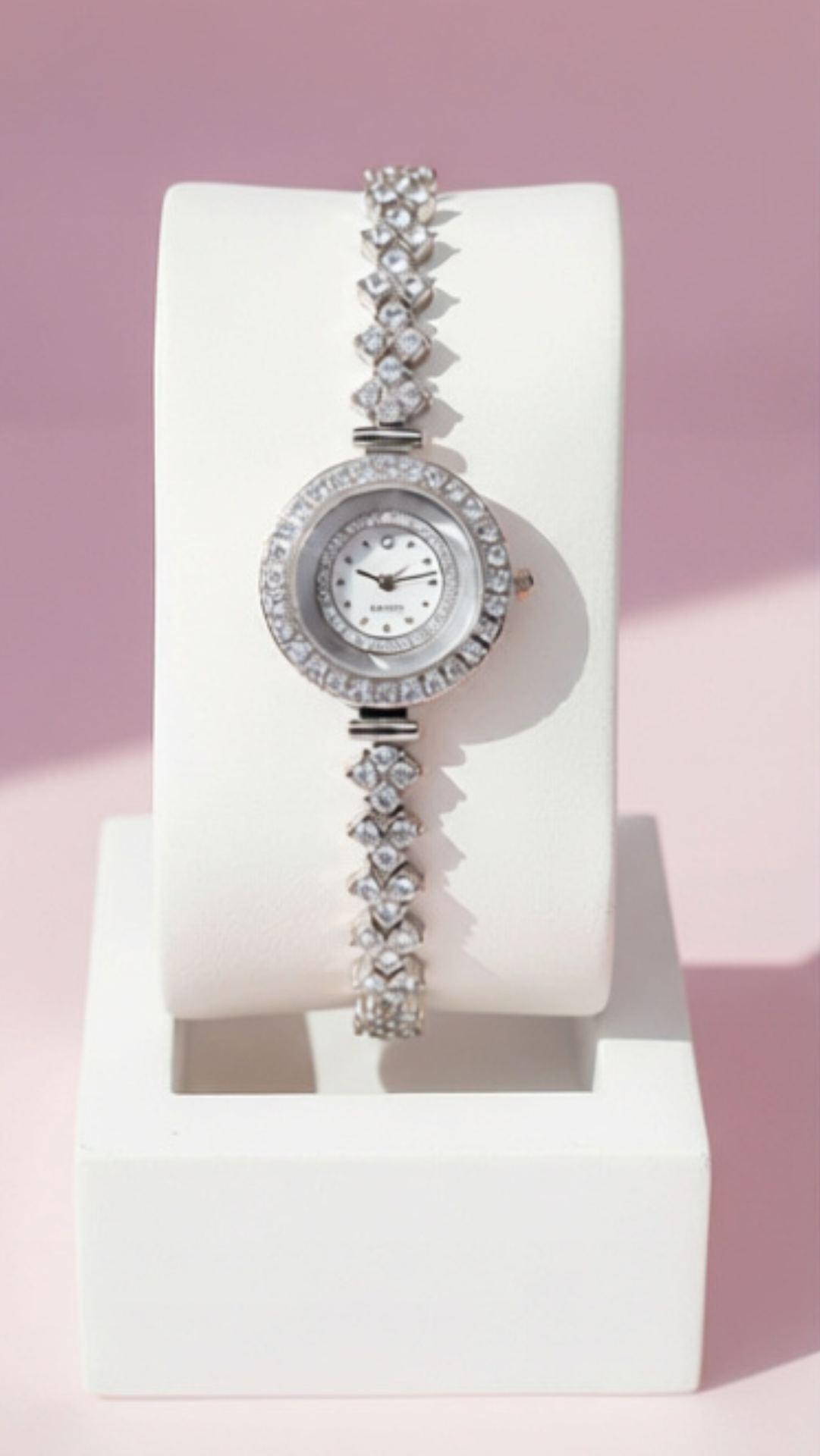 Crystal Bezel Round Face Link Watch
