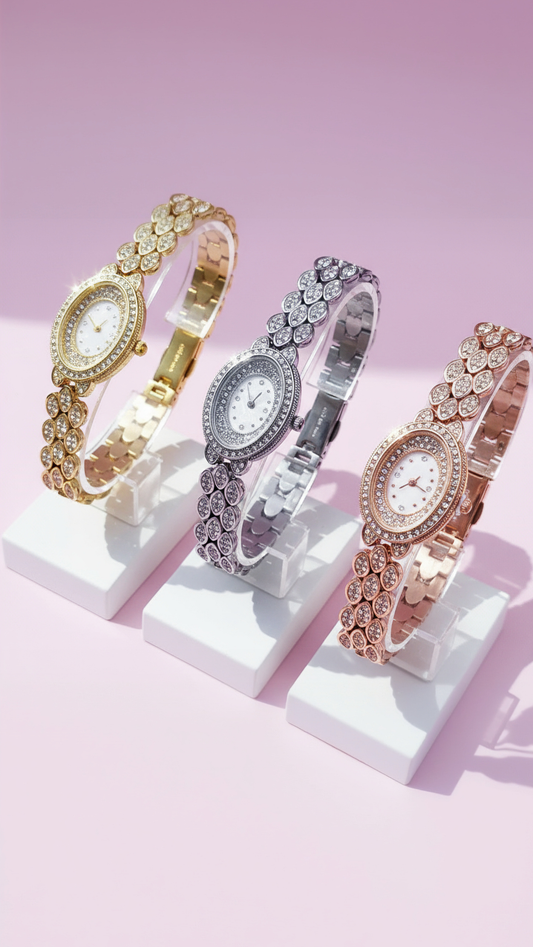Oval Face Crystal Bezel Watch