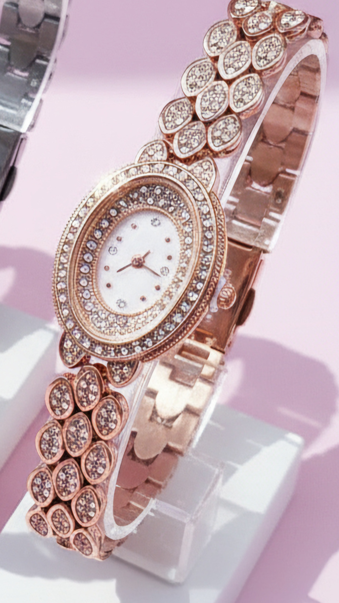 Oval Face Crystal Bezel Watch