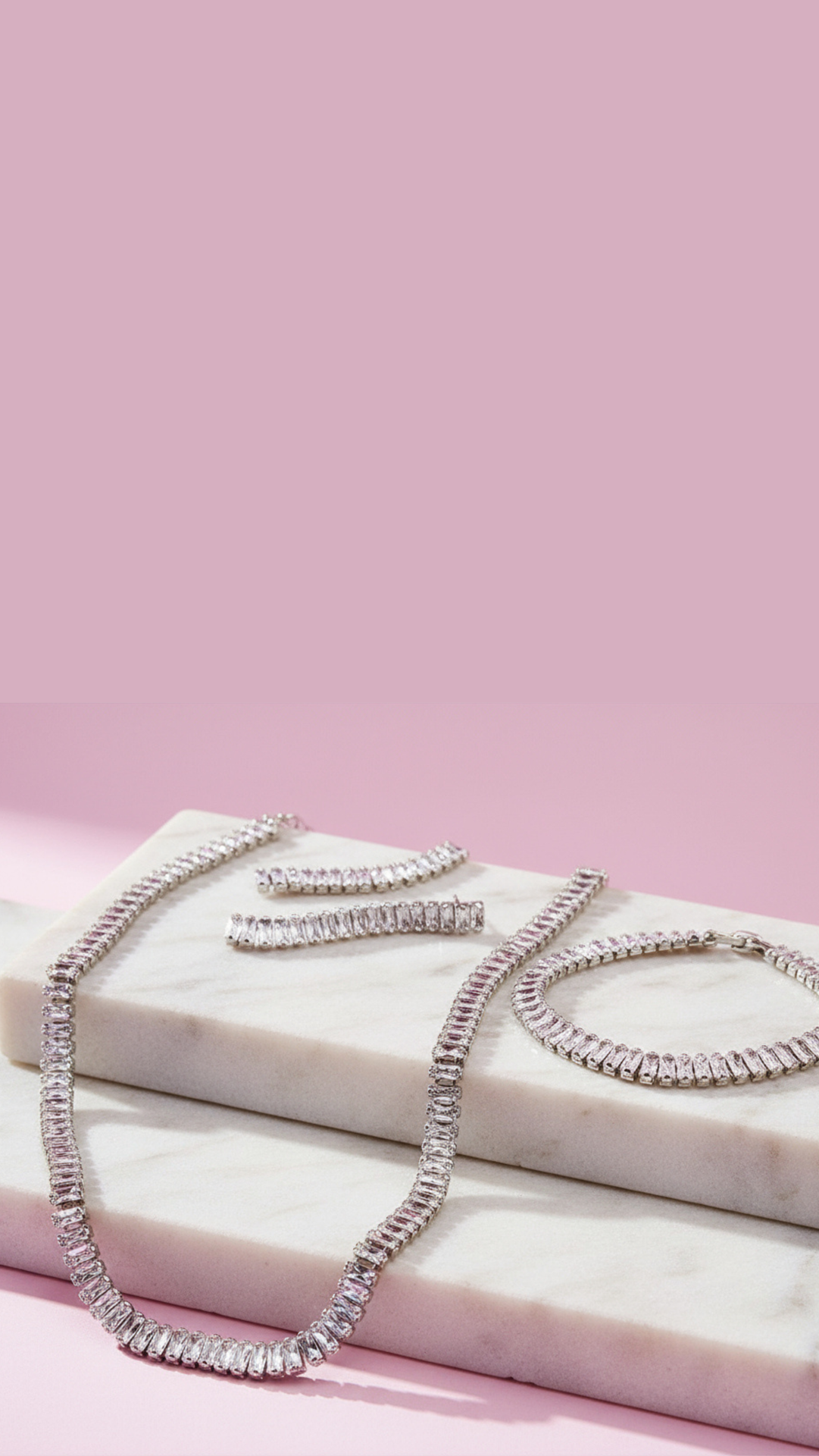 Baguette Cut Crystal Necklace, Earrings & Bracelet Set