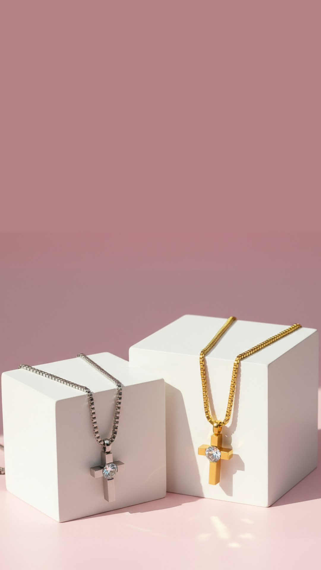 Round Cut Crystal Mini Cross Pendant Necklace