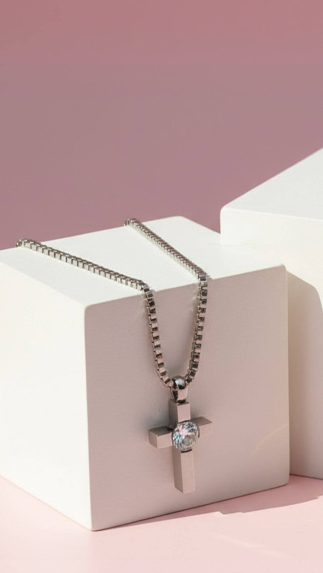 Round Cut Crystal Mini Cross Pendant Necklace