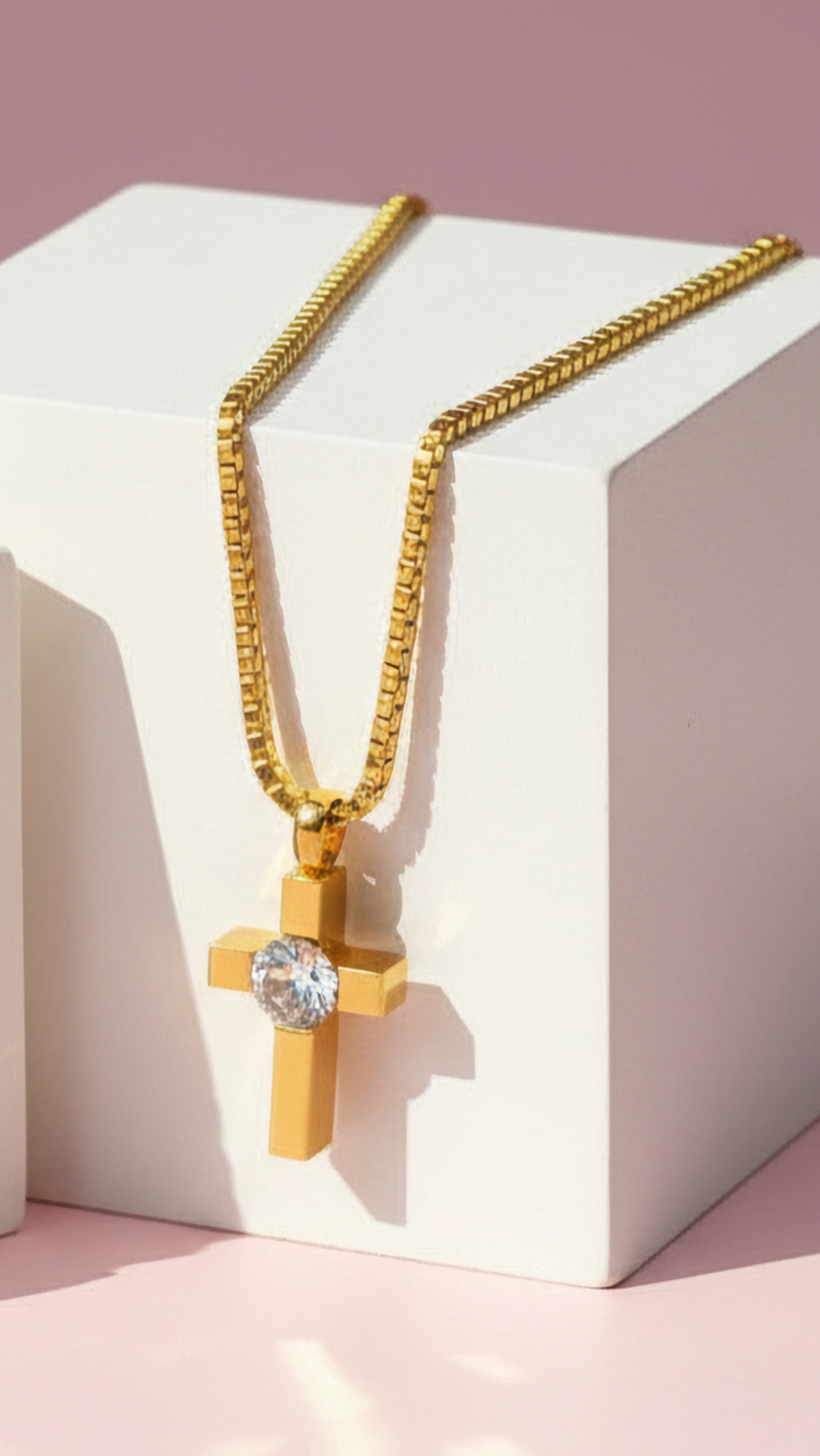 Round Cut Crystal Mini Cross Pendant Necklace