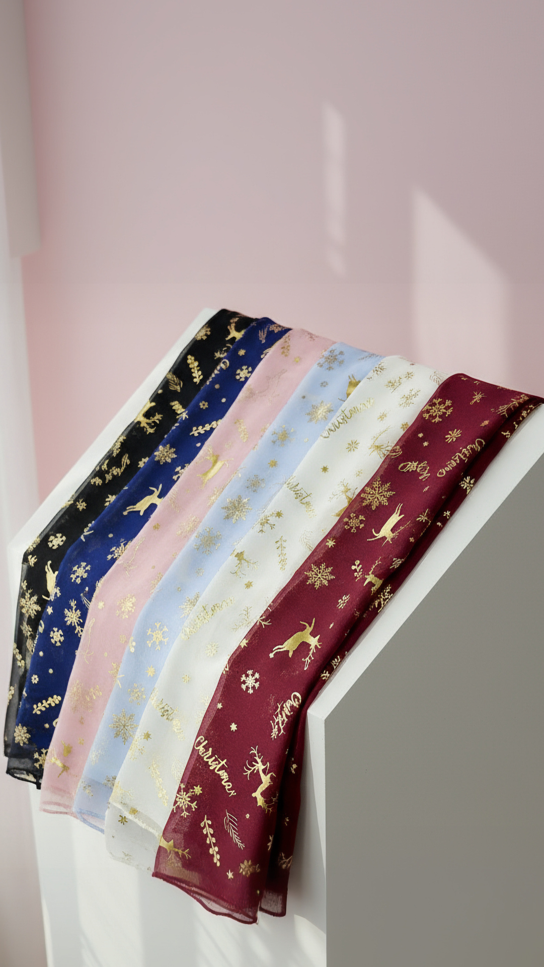 Christmas Reindeer Shimmer Gold Foil Scarf Pack of 12