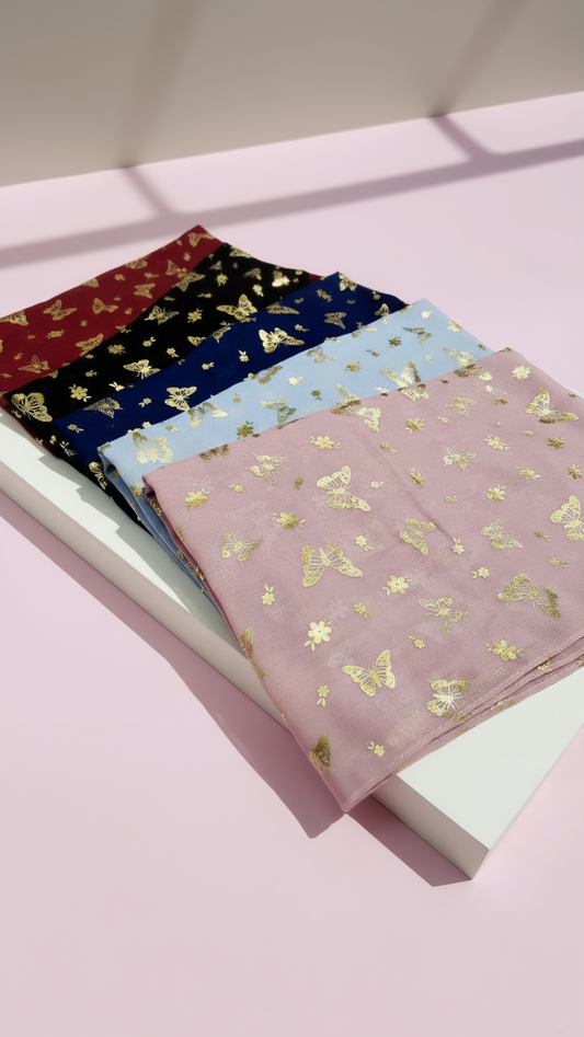 Butterfly Shimmer Gold Foil Scarf Pack of 12