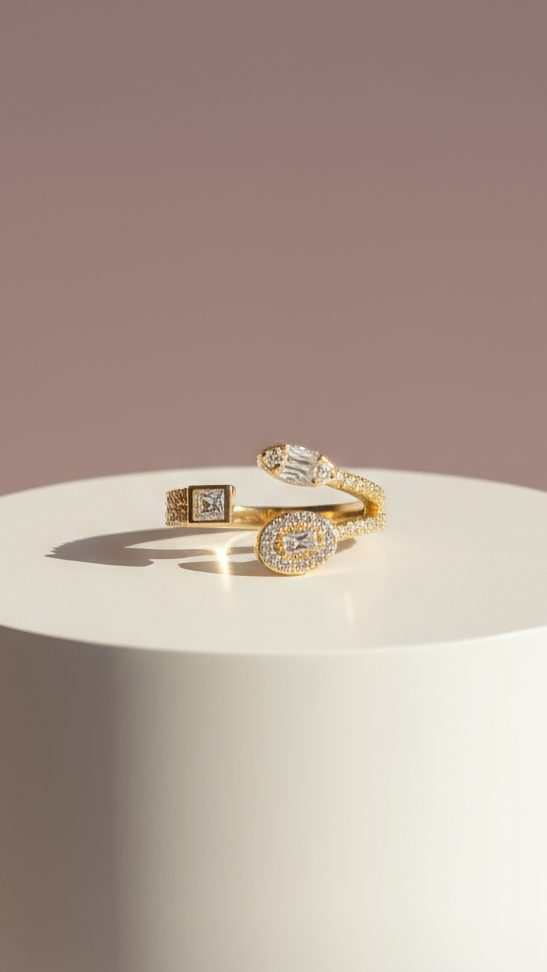 Waterproof 14k Gold Tone Free Size Crystal Stacking Ring