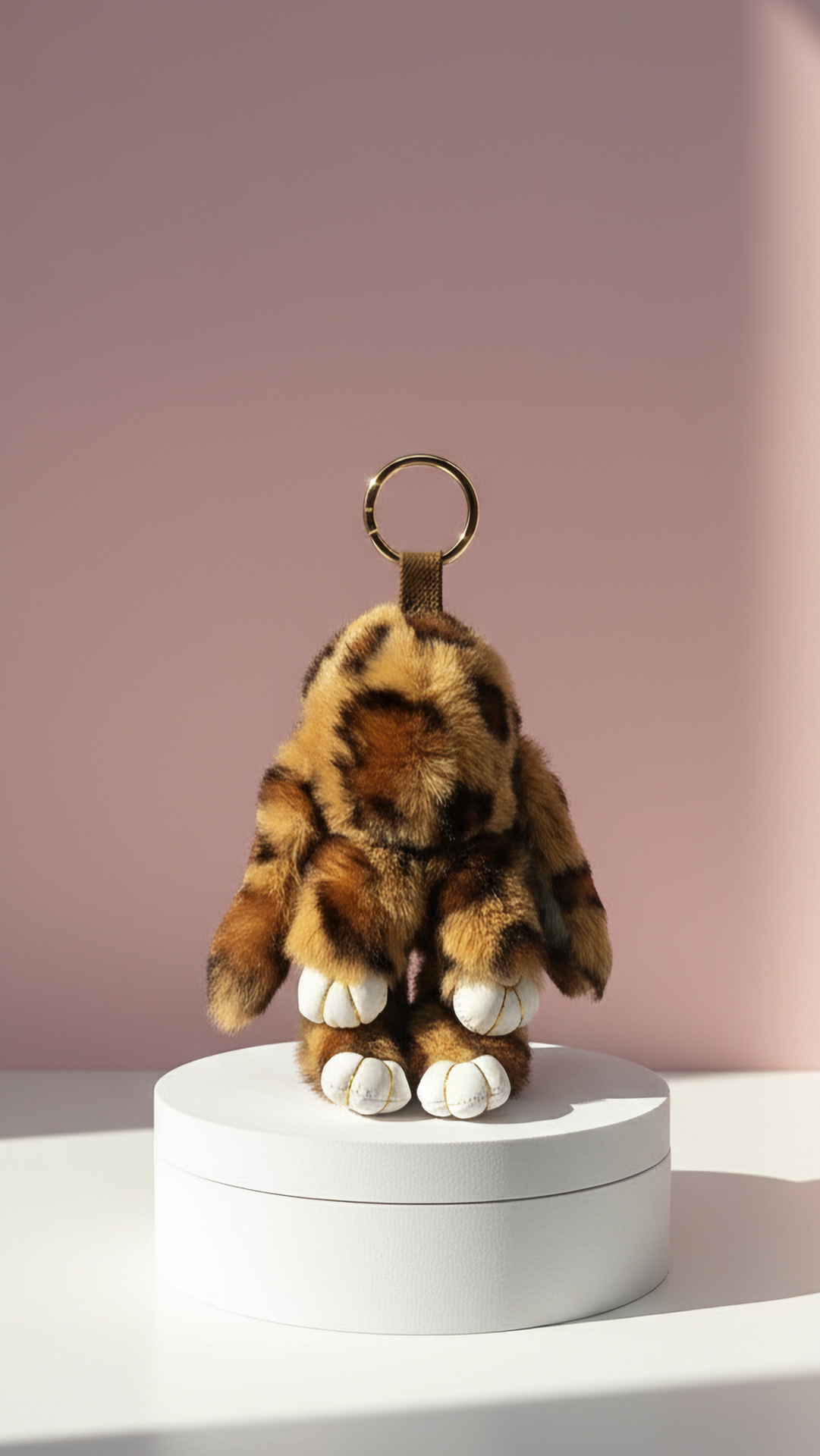 Fluffy Leopard Print Bunny Rabbit Key Ring & Bag Charm